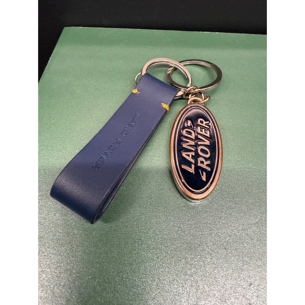 Land Rover Navy Blue Leather Strap and Enamel Oval Logo Keychain Key Ring Fob